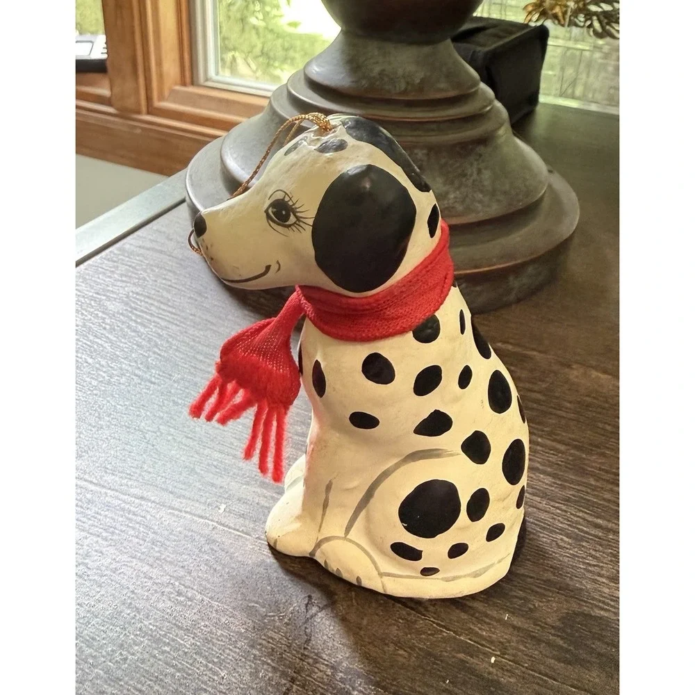 Folk Art Dog Paper Mache /Plastic  Dalmatian Dog Christmas Tree Ornament Scarf